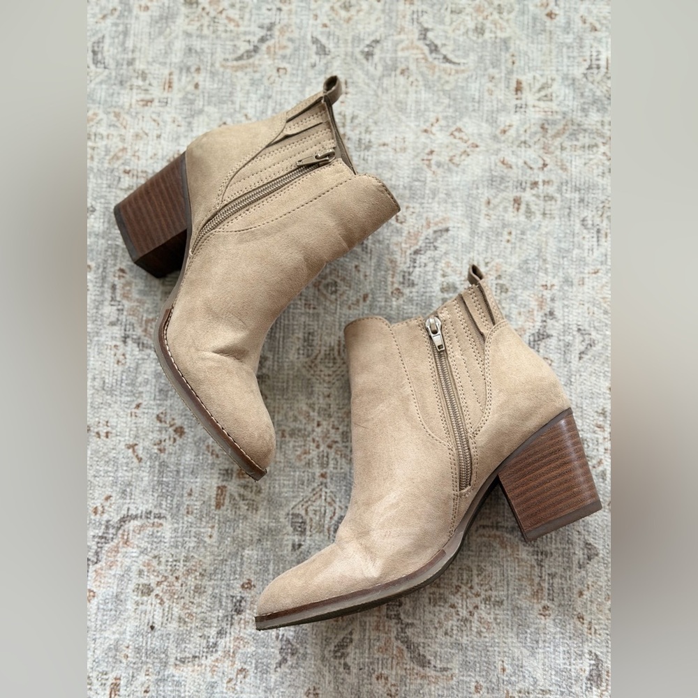 Tan Ankle Boots with Block Heel